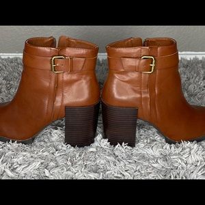 Tall Deep Rust Ankle Heeled Bootie With Buckle